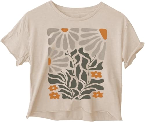 Woffccrd Womens Crop Tops Short Sleeve Wildflower Printed T-Shirts Crew Neck Summer Graphic Tee Tops