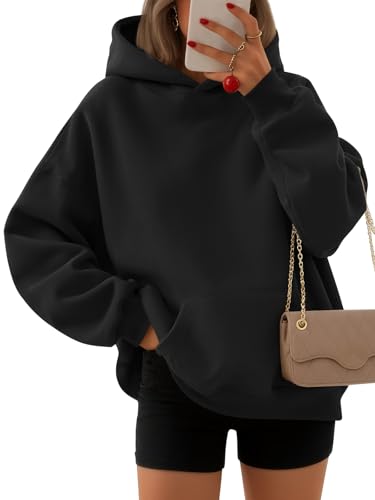 EFAN Women's Oversized Fleece Hoodie, Cozy Plush Pullover Sweatshirt with Pocket Black M