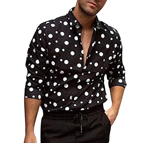Camisas Hombre Manga Larga De Vestir Camisa con Estampado de Lunares Delgado Tejido Ligero Y Elastizado Camisetas Ropa Otoño/Invierno con Botónes Camisas Ropa De Moda