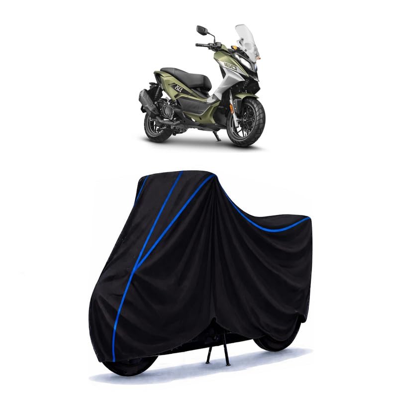 Image of Scooty Cover Water Resistant for Xoom 160 | Universal Scooter & Bike Cover | Heavy Duty UV Dust, Rain & Scratch Protection | Elastic Fit All Weather Indoor Outdoor | Black with Blue Piping