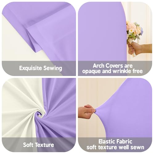 Image of Cream and Lavender Photo Arch Backdrop Cover Set of 2 Spandex 7.2ft and 6ft Arch Covers Stretchy Backdrop Baby Shower Arch Stand Covers for Girls Birthday Party Wedding Banquet Background