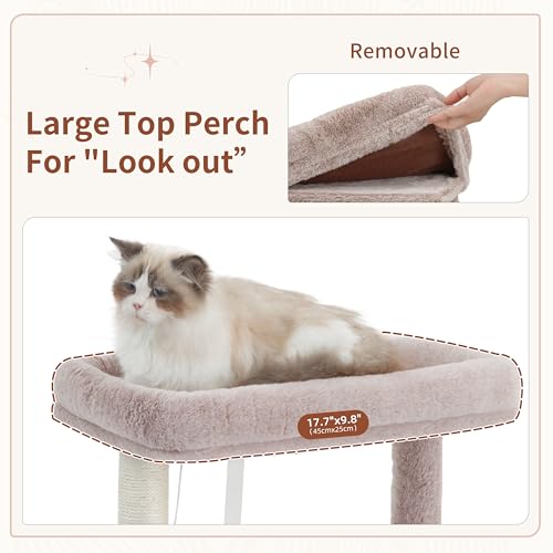 Image of Gitelsnour Cat Tree Tower with Sturdy Steel Tube for Indoor Cats GCT014MU | 51.2'' Cat Furniture with Scratching Posts, Hammock, Basket and Padding Top Platform for Inoor Cats Large Adult, Mushroom