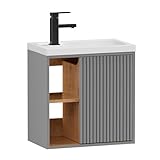 UEV Waschtisch mit Unterschrank hängend 50,5cm,Gäste-WC Waschtisch kleine, Waschbecken mit Wasserhahn, Waschtischunterschrank, Waschplatz ausreichend Stauraum,Badmöbel Set für Badezimmer hellgrau