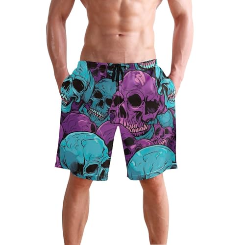 Sugar Skull Skeleton Gothic Men's Sportwear Swim Trunks Quick Dry Board Shorts with Lining S B04004792