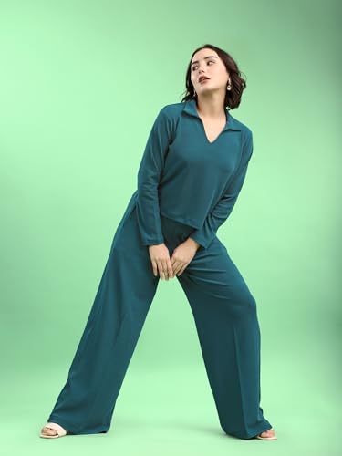 Image of PURVAJA Women's Regular Sleeve Top & Trouser Solid Co-ords