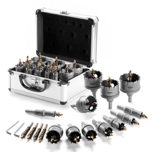 Carbide Hole Saw Kit for Metal - 16Pcs Tungsten Carbide Tipped 5/8