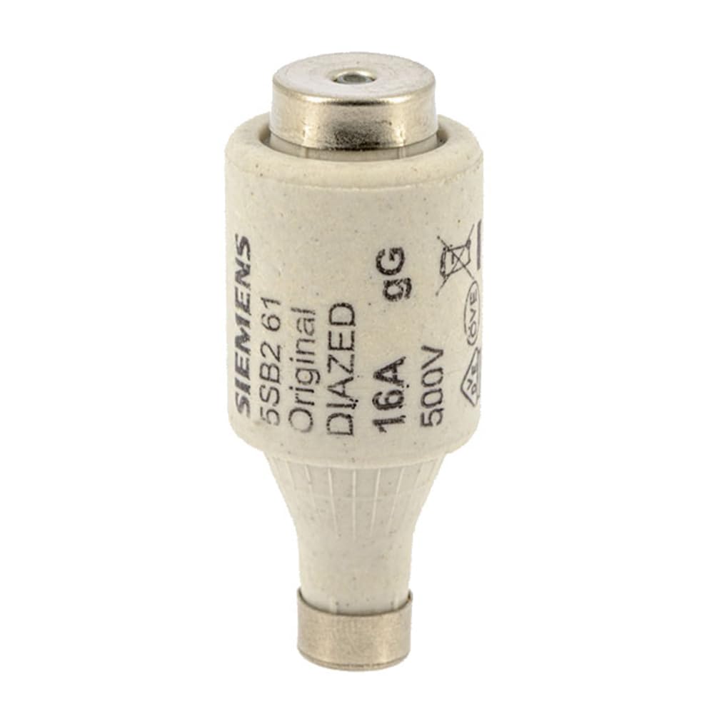 Siemens 5SB261 DIAZED FUSE LINK 500V F.CABLE AND LINE PROTECTION OP.CL.GL,SZ.DII,THREAD E27,16A, White