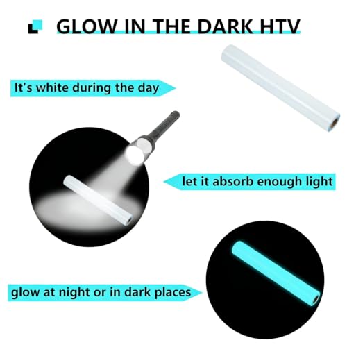 Image of guangyintong Glow in The Dark Heat Transfer Vinyl Blue 12 inch x 25ft