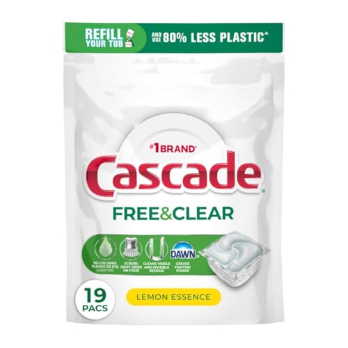 Image of Cascade Free & Clear Dishwasher Pods, Dishwasher Detergent, Dish Detergent Soap, Lemon Essence, 19 Count
