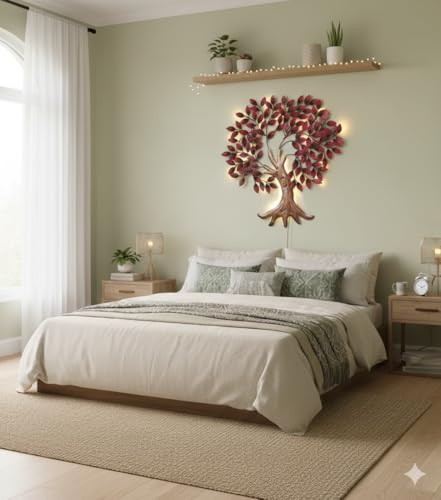 Image of Bharat Art Metal Tree Wall Art with LED Light | Handcrafted Iron Tree Wall Hanging for Living Room, Bedroom, Hall, Office & Entrance | Zora Tree WD111(A) | Size: 45x2x45 cm (WD111 (A))