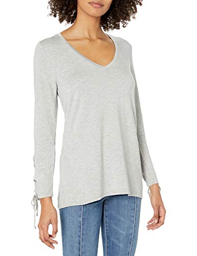 cupcakes and cashmere Women's Lenita Long Sleeve Lace up Top, Light Heather Grey, X-Small