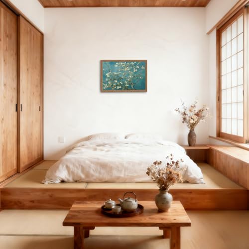 木子誉絵画館 ゴッホ 「花咲くアーモンドの木の枝」 アートパネル ポスター 風景画 絵画 インテリア おしゃれ 風水 絵 ウォールアート 玄関 階段 廊下 寝室 リビング 壁飾り 木目調フレーム付きの完成品（60×40cm） [5]