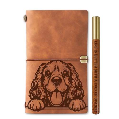 INNObeta Cocker Spaniel gifts Leather Journal Notebook with Pen Men Birthday Refillable Sketchbook Travel Diary Lined Planner 7x5 Inches Brown
