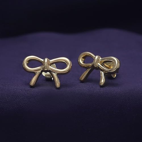Bow Stud Earrings for Women 14K Gold Plated 925 Sterling Silver Dainty Minimalist Knot Studs Push Back Earrings Jewelry Gift for Her3