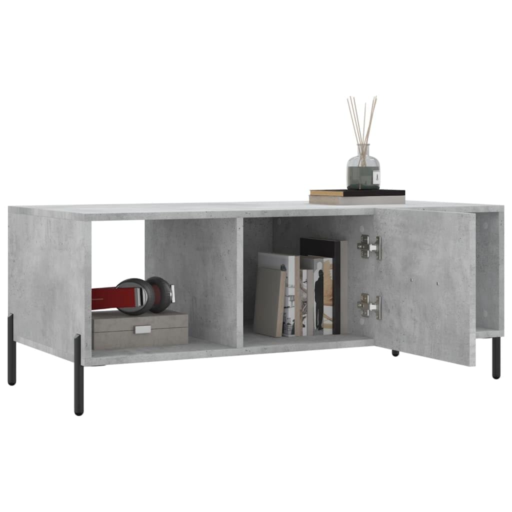 Couchtisch Betongrau Moderner Beistelltisch 102x50x40 cm mit Stauraum Wohnzimmer Möbel Holzwerkstoff Eisenbeine Stylisches Wohnaccessoire für Esszimmer
