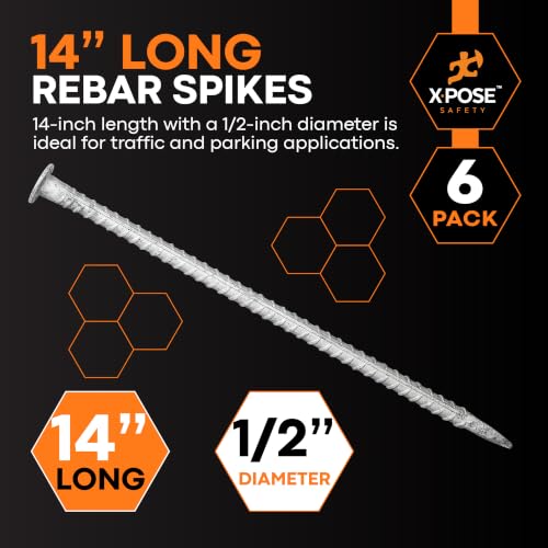 Image of 14 inch Galvanized Rebar Stakes for Parking Stops & Speed Bumps, 6 Pack