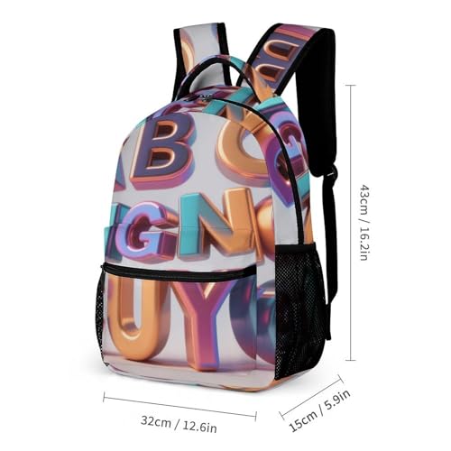 Colorful Letters Printed Backpack With Lunch Pack Storage Box Case 3pcs Lightweight Travel Backpack2