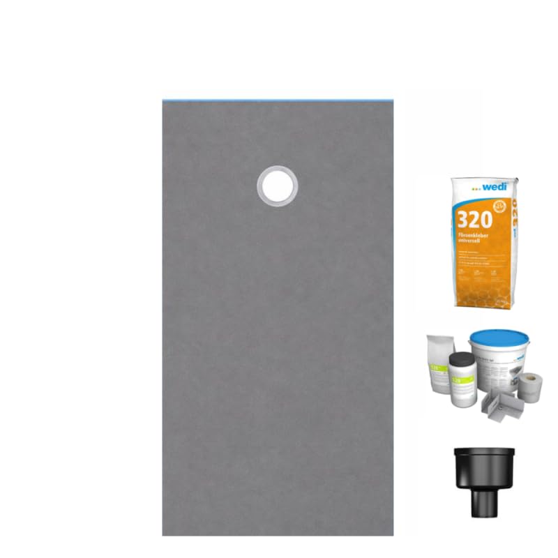 Receveur de douche à carreler 180 x 90 WEDI Fundo Primo écoulement excentré + bonde verticale + kit d'étanchéité + colle 320