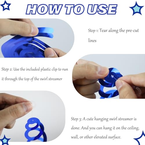 Image of 40Pcs Blue Hanging Swirls Party Decorations Plastic Spirals Streamers Foil Ceiling Decor for Birthday Baby Shower Blue-Themed Parties Office Classroom Home, 5 Colors