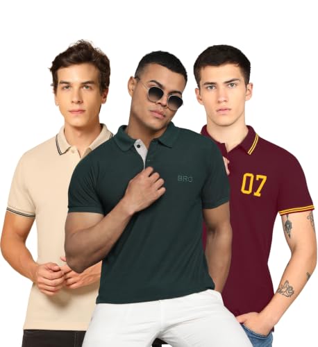 Image of INKKR Men's Solid Polo Neck Half Sleeve Stylish T-Shirt Combo