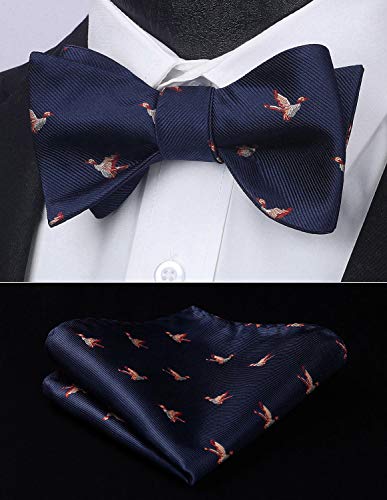 Image of HISDERN Bow Ties for Men Self Tie Animal Bowties Pocket Square Woven Silk Fun Bowtie Handkerchief Set for Wedding Party
