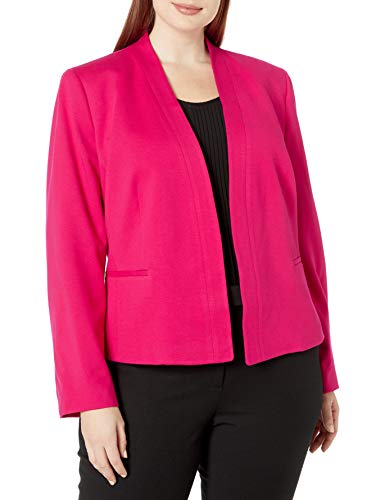 NINE WEST Women's Plus Size Solid Ponte Kiss Front Jacket, Fiesta Pink, 24W