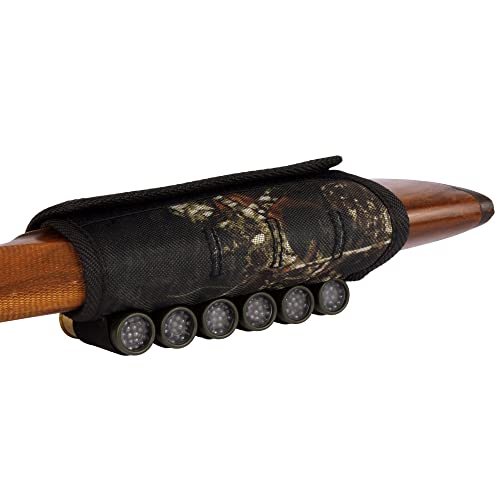 Bronzedog Buttstock Rifle Cartridge Ammo Holder 12 16 Gauge Nylon Camo Shell Holder Hunting Pouch Shotgun Stock Right Handed (Black Oak Camo) #TOP6