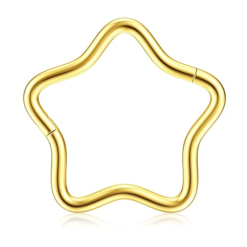 BodyBonita 16G Piercing Septum Acero Inoxidable 316L Piercing Nariz Aro Piercings Helix Tragus Hombre Mujer Daith Conch Rook Oreja Piercings Pendientes Aros Dorados 14K 10mm Star