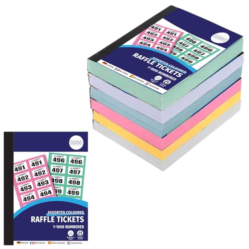 ZOPPER Cloakroom Tickets Book 1-1000 Numbered Fundraising Scratch Cards Tombola Raffle Tickets Events Fundraising Prize Draw Lucky Draw Charity Events with Security Numbering- 6Pk