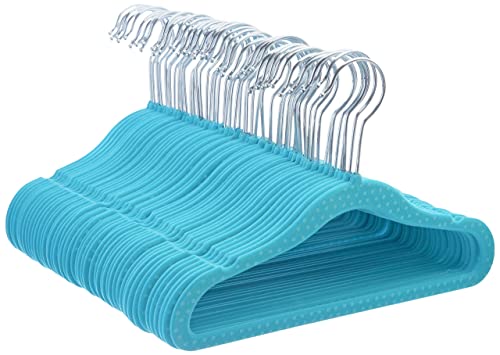 Amazon Basics Lot de 50 cintres en velours pour enfant Bleu à pois