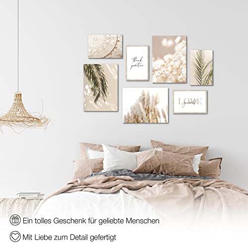 Novart Wandbilder Boho Pampasgras - KOMPLETT AUFHÄNGFERTIG - Beige Wohnzimmer Schlafzimmer - 7 Moderne Mood-Bilder - N005871a