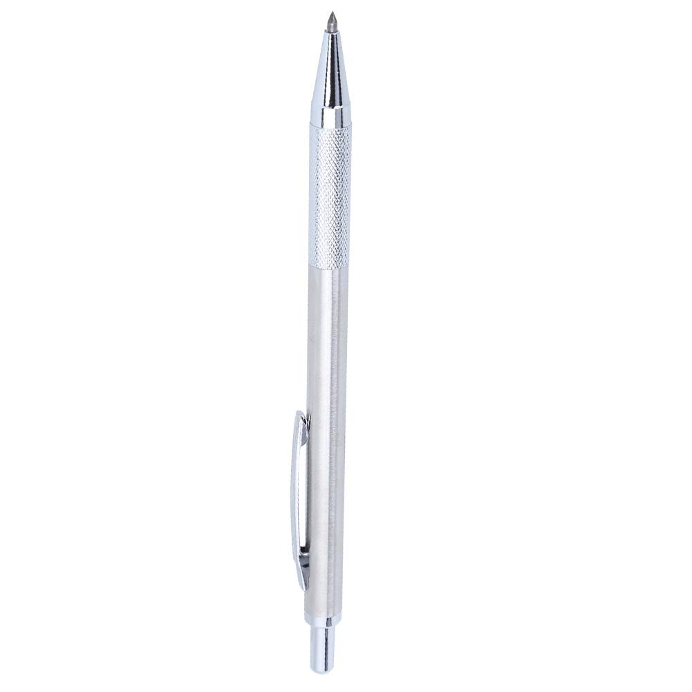 Scriber, Scribing Pen Ceramic Marker Engraver for Metal Glass Cutting Tool, Tungsten Steel Tip Golden Silver (Silver)