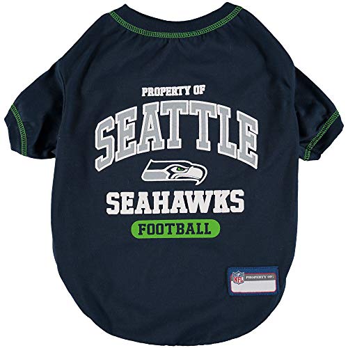 Image of NFL Seattle Seahawks Dog T-Shirt X-Small. - Licensed Shirt for Pets Team Colored with Team Logos- Premium Stretchable Materials for the Comfort of Your Dog & Cat