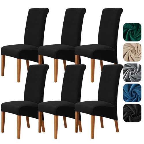 Alishomtll High Back Chair Covers Set of 6, Stretch Velvet XL Dining Chair Slipcovers, Large Size Washable Removable Chair Protector for Dining Room Kitchen Banquet Wedding Party (Black, 6psc)