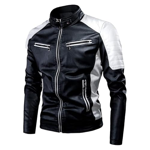 Men's Faux Zip-Up Slim Armor Leather Jacket Stand Collar PU Motorcycle Biker Outerwear Long Sleeve Coat Jackets