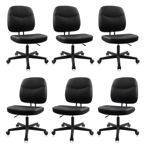 Image of CLATINA Armless Home Office Chair,Small PU Leather Ergonomic Low Back Desk Chair with Lumbar Support and Wheels, Adjustable Height 360 Swivel Rolling Computer Task Chair, Black, 6 Pack