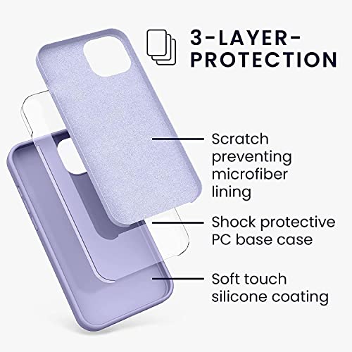 Image of VONZEE Microfiber Logo Cut Cover Compatible for iPhone 13 Case Cushion Liquid Soft Silicone Gel Rubber Phone Cases Non-Slip Full Body Protective Shockproof Back Cover 6.1 inch, Purple