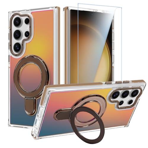 Image of Magnetic for Samsung Galaxy S23 Ultra Case with Stand [Compatible with Magsafe] [Cute Fluorescent Design] [1 Screen Protector] Slim Translucent Matte Case for Galaxy S23 Ultra 6.8 inch, Desert