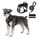 Arnés para Perros con Correa y Paquete Táctico para Perros Grandes, Medianos y Pequeños, Arnés de Pecho Acolchado Suave con Asa, Arnés Antitirones para Paseos y Entrenamiento (Negro, M)