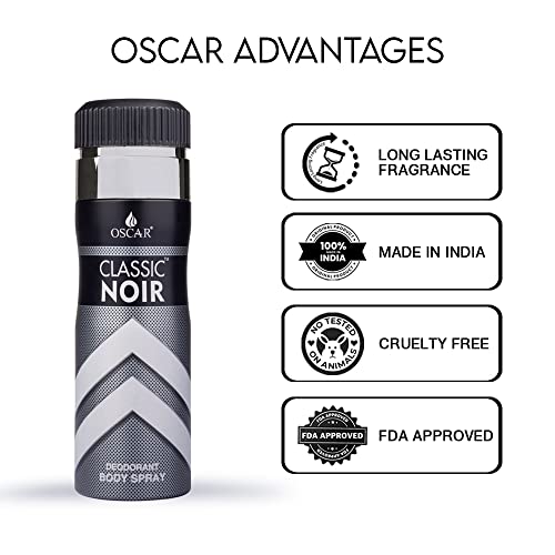 Image of OSCAR CLASSIC NOIR Long Lasting, Premium and Skin Friendly Deodorant Body Spray For Unisex, 200 ML