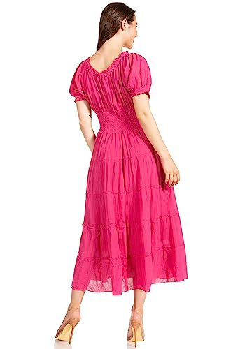 Image of Sakkas Cotton Crepe Smocked Peasant Gypsy Boho Renaissance Mid Length Dress