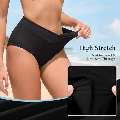 Image of American Trends Women's High Waisted Bikini Bottoms Swimming Suits Tummy Control Bathing Suits
