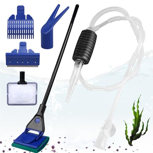5-in-1 Aquarium Reinigungsset Profi Edition mit Hand-Siphon | Komplettset für Wasserwechsel inkl. Algenschaber, Kiesrechen, Fischnetz & Zubehör | Aquaristik Zubehör für Kristallklares Wasser