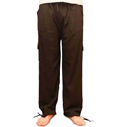 Pantalones de Verano Hechos de algodón, Comercio ético, Cintura elástica, Bolsillos. Negro Cover