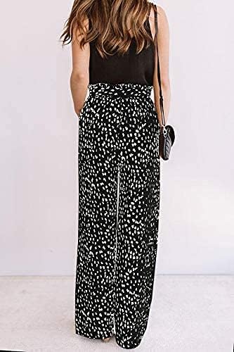 Miniatura 7 de ECOWISH - Pantalón para mujer, de algodón suave, estilo palazzo de pernera ancha con bolsillos, cintura alta, informal, holgado y con cinturón