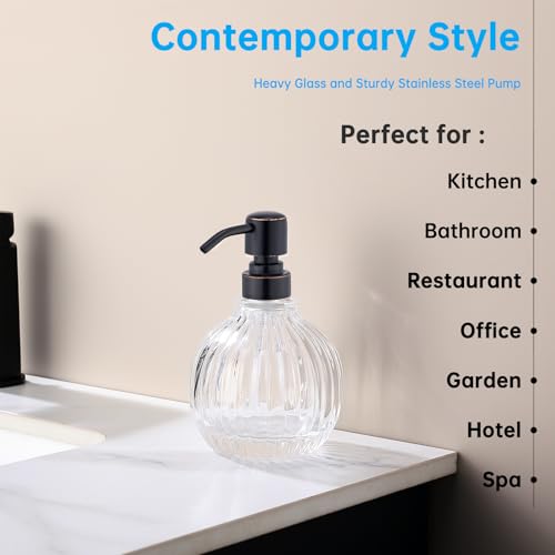 Image of Round Soap Dispenser Bathroom with Oil Rubbed Bronze Pump, Glass Bottle with Stainless Steel Pump Liquid Sphere Soap Dispenser Circular Countertop Kitchen