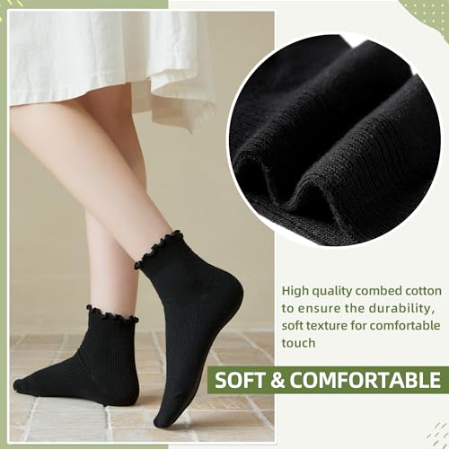 Velice Women Ruffle Ankle Socks - Casual Cute Turn-Cuff Soft Knit Cotton Lettuce Frilly Socks for Girls2