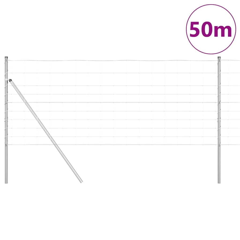 Geschweißter Drahtzaun Zaunfeld 50 x 1 m aus verzinktem Stahl mit 22 Pfosten, Winkelpfosten, Spanner, Kunststoffkappen für Garten, Terrasse, Grundstück und Sichtschutzbegrenzung