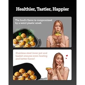 Air Fryer, 6 Qt, Stainless Steel Air Fryer, Full Stainless Steel, Ceramic Glaze, PTFE and PFAS Free, 9 presets with High-Resolution Colorful touch control,easy use,Max 450F, 1700W Air Fryer 6 Qt Stainless Steel Air Fryer Full Stainless Steel Ceramic Glaze PTFE and PFAS Free 9 presets with High Resolution Colorful touch controleasy useMax 450F 1700W