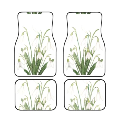 Alfombrillas para coche de neopreno con diseño botánico de campanillas blancas (juego de 4)